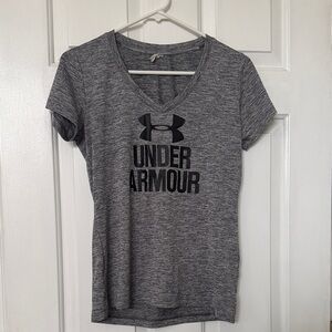 Under Armour Women's Heather Gray V-Neck Logo Tee